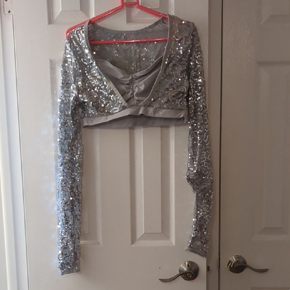 Balera Silver Sequin Crop Top with Twisted Front